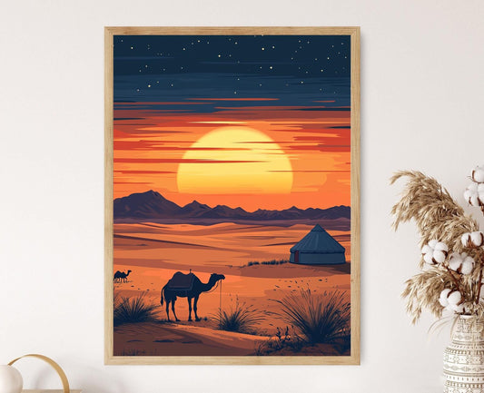 Affiche Désert de Gobi – Poster Yurt Isolé sous un Ciel Étoilé