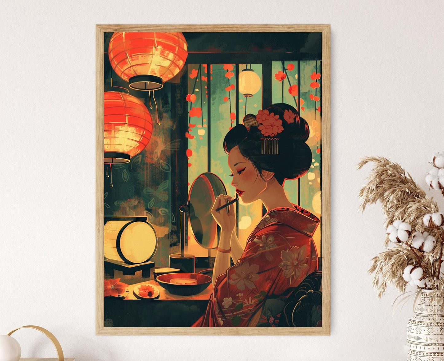 Affiche Geisha Japonaise – Tableau Aquarelle Peint à la Main