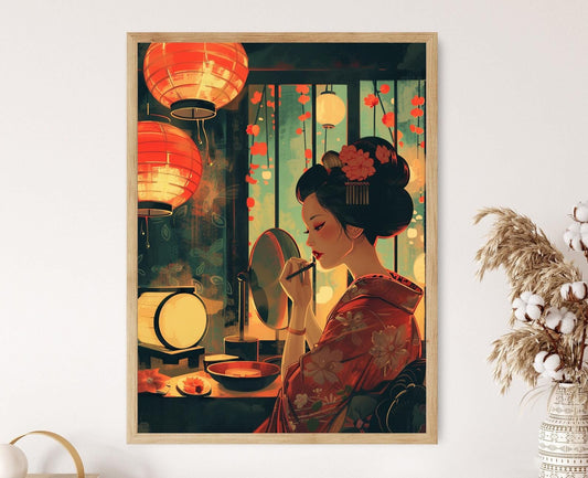 Affiche Geisha Japonaise – Tableau Aquarelle Peint à la Main
