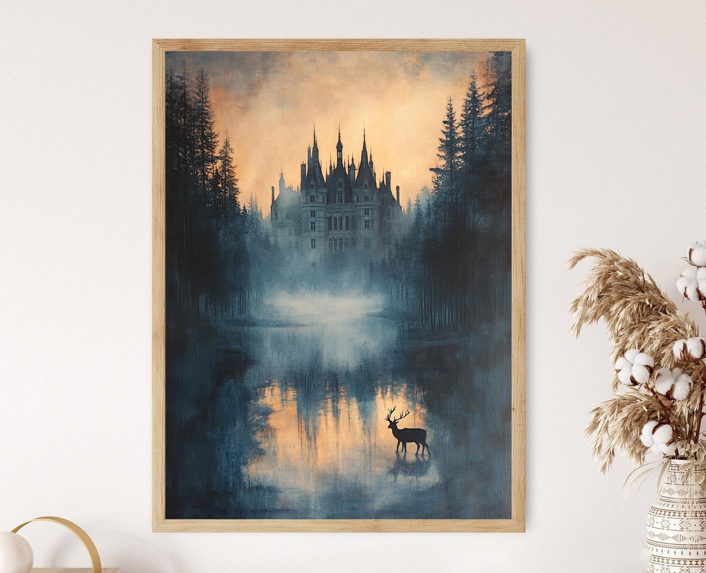 Affiche Château de Chambord – Impression artistique sur forêt brumeuse