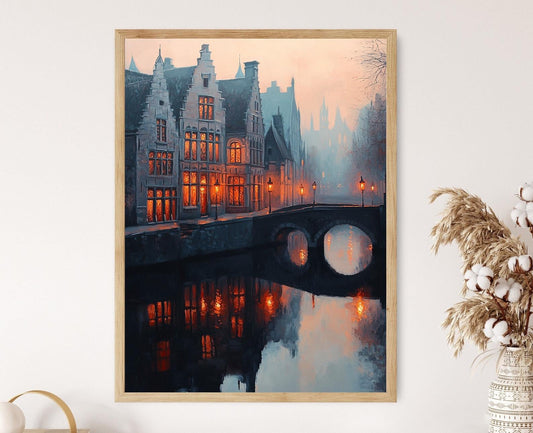 Affiche de Ghent - Impression artistique médiévale de rivière au crépuscule