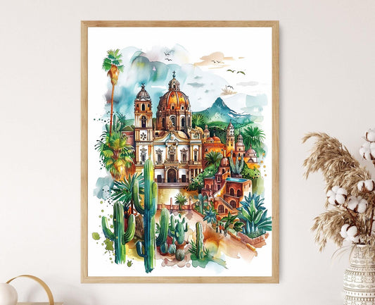 Affiche Aquarelle Mexico – Poster Ville Détail d'Art Mural