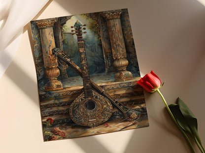 Affiche Tanpura Exquise – Poster Art Détails Riches d'Instrument Indien
