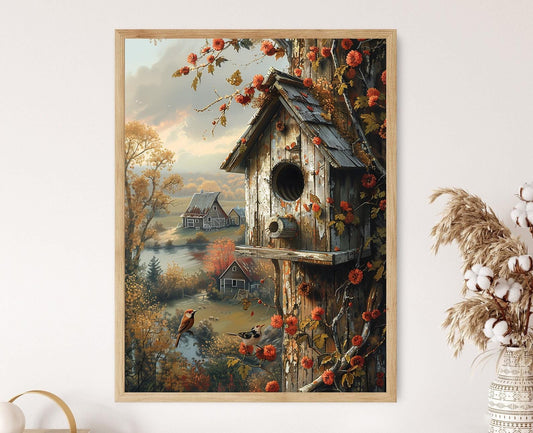 Affiche Maison d'Oiseaux Colorée – Poster Art Mural Cottagecore