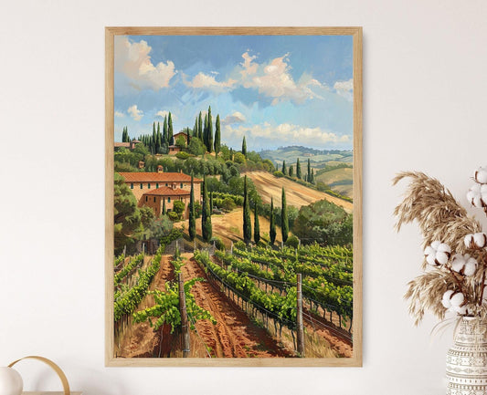 Affiche Paysage Viticole Français – Tableau Vintage sur Papier Mat