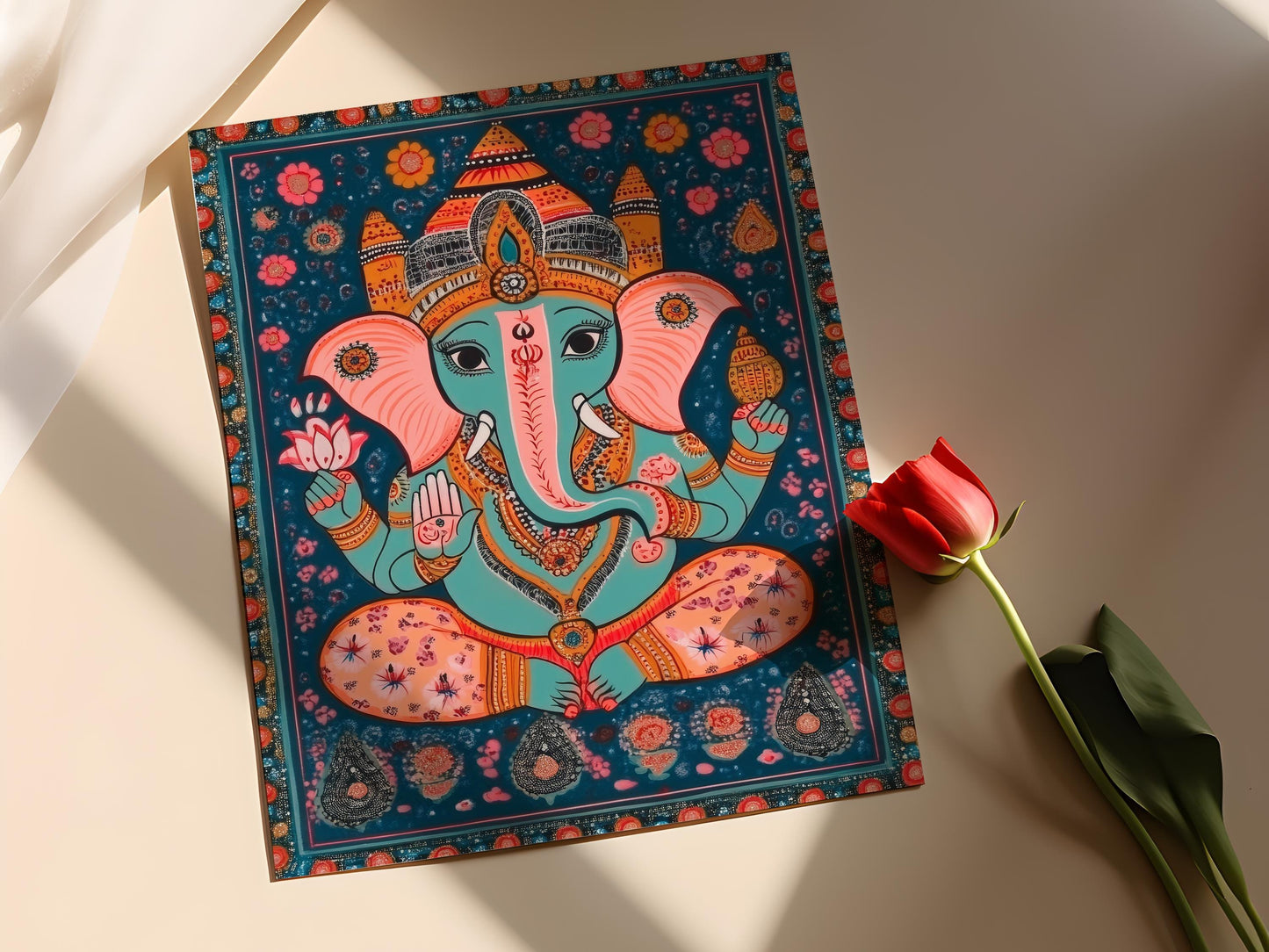 Affiche Ganesh Mithila – Impression artistique des bénédictions et symboles indiens