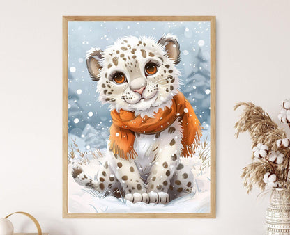 Affiche Léopard des Neiges – Décor Enfantin Éducatif avec Illustration Animale