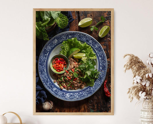 Affiche Larb Thaï Authentique – Tableau de Salade de Viande Hachée