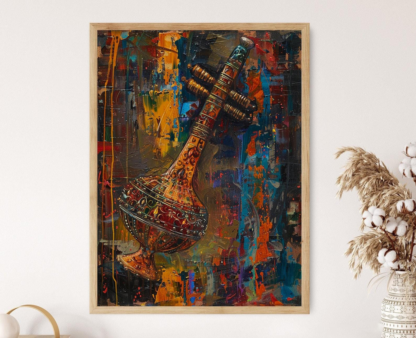 Affiche Shehnai Éclatante – Poster d'Art de l'Instrument Indien