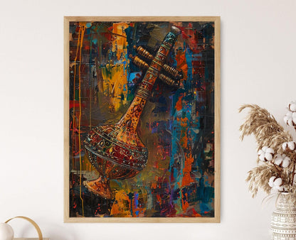 Affiche Shehnai Éclatante – Poster d'Art de l'Instrument Indien