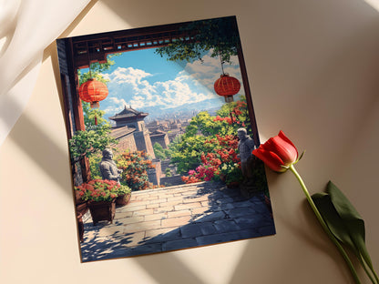 Affiche Xi'an – Poster Art de Patio avec Dragon et Guerrier Terracotta