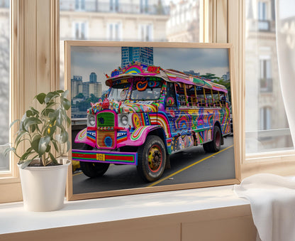 Affiche Jeepney Philippin – Poster Art Coloré de Scène Urbaine