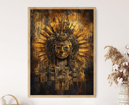 Affiche Tonatiuh – Poster Art Azteque du Dieu Soleil et Symboles Solaires