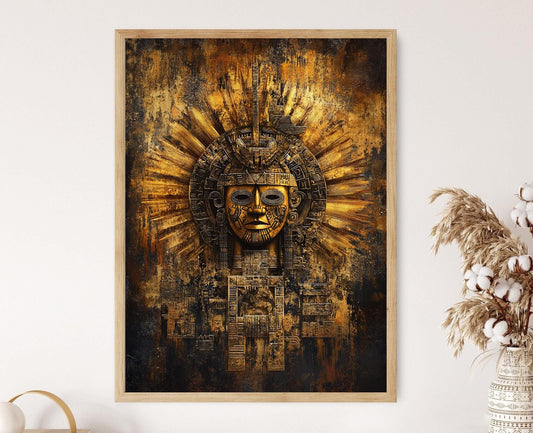 Affiche Tonatiuh – Poster Art Azteque du Dieu Soleil et Symboles Solaires