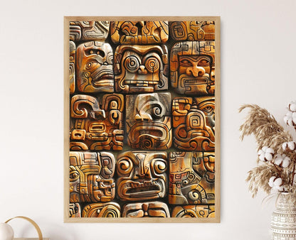 Affiche Inspirée des Écritures Mayas – Poster Hiéroglyphes Authentiques