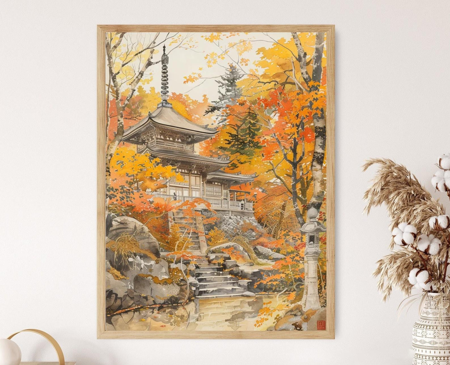 Affiche Temple Japonais – Poster Scène Paisible Inspirée par Toshi Yoshida