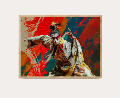 Affiche Théâtre Kabuki – Scène Japonaise Éclatante, Décoration Murale