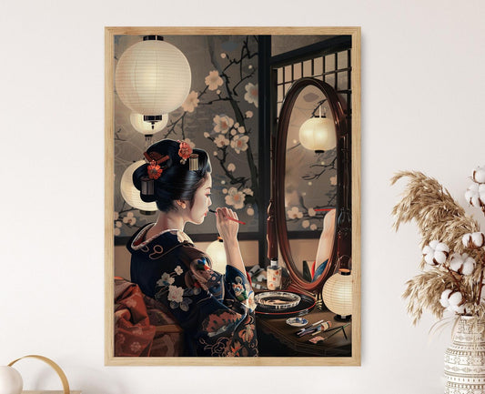 Affiche Geisha Japonaise – Tableau Aquarelle Fait Main