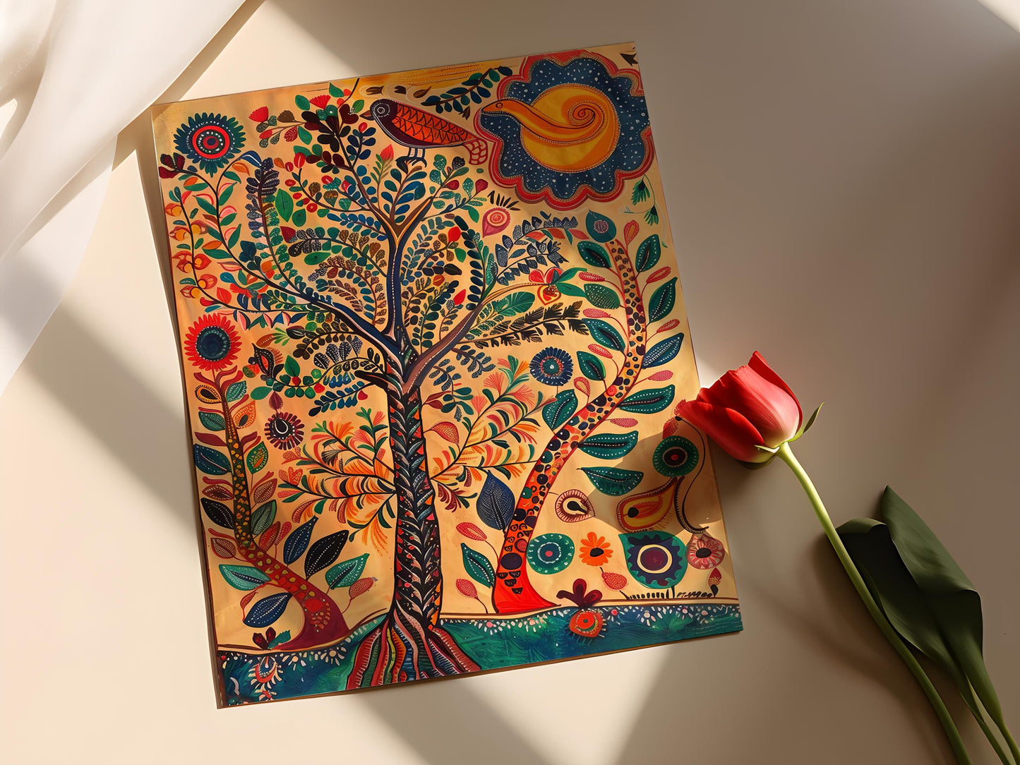 Affiche Madhubani Indienne – Poster Art Populaire Traditionnelle