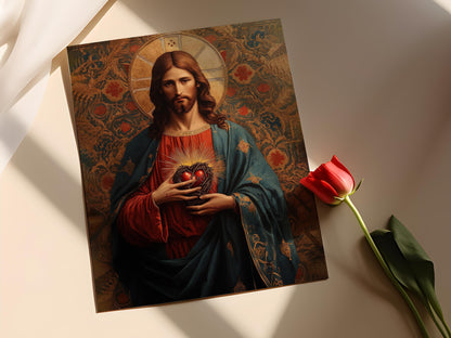 Affiche Sacré-Cœur de Jésus – Poster Baroque d'Art Religieux Catholique