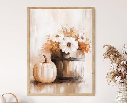 Affiche Citrouille Rustique – Poster Décor Floral d'Automne Confortable