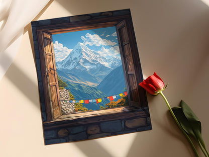 Affiche Montagnes de l'Himalaya – Poster Vue Sacrée avec Prières