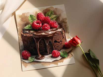 Affiche Gâteau Lava au Chocolat – Poster Chocolat Fondant et Framboises