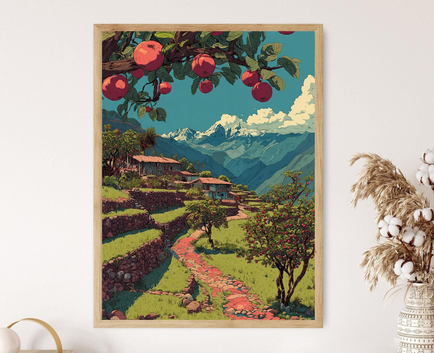 Affiche Verger de Pommes à Cusco – Impression Art de Ferme Péruvienne