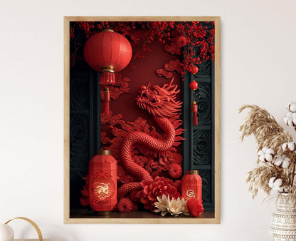 Affiche Dragon Chinois – Art Print pour le Nouvel An Lunaire