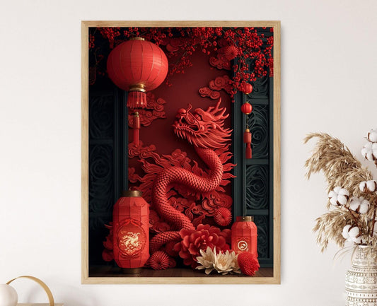 Affiche Dragon Chinois – Art Print pour le Nouvel An Lunaire