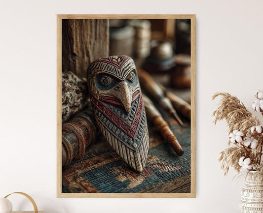 Affiche du Récupérateur Haida – Imprimé Art de l'Outil en Bois Sculpté
