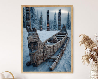 Affiche Haida – Art Imprimé Éagle et Ours, Décor d'Hiver du Nord-Ouest
