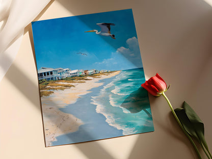 Affiche des Plages du Golfe – Impression Artiste des Maisons de Plage