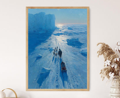 Affiche Chien de Traîneau Inuit – Poster Art de Voyage en Hiver Arctique