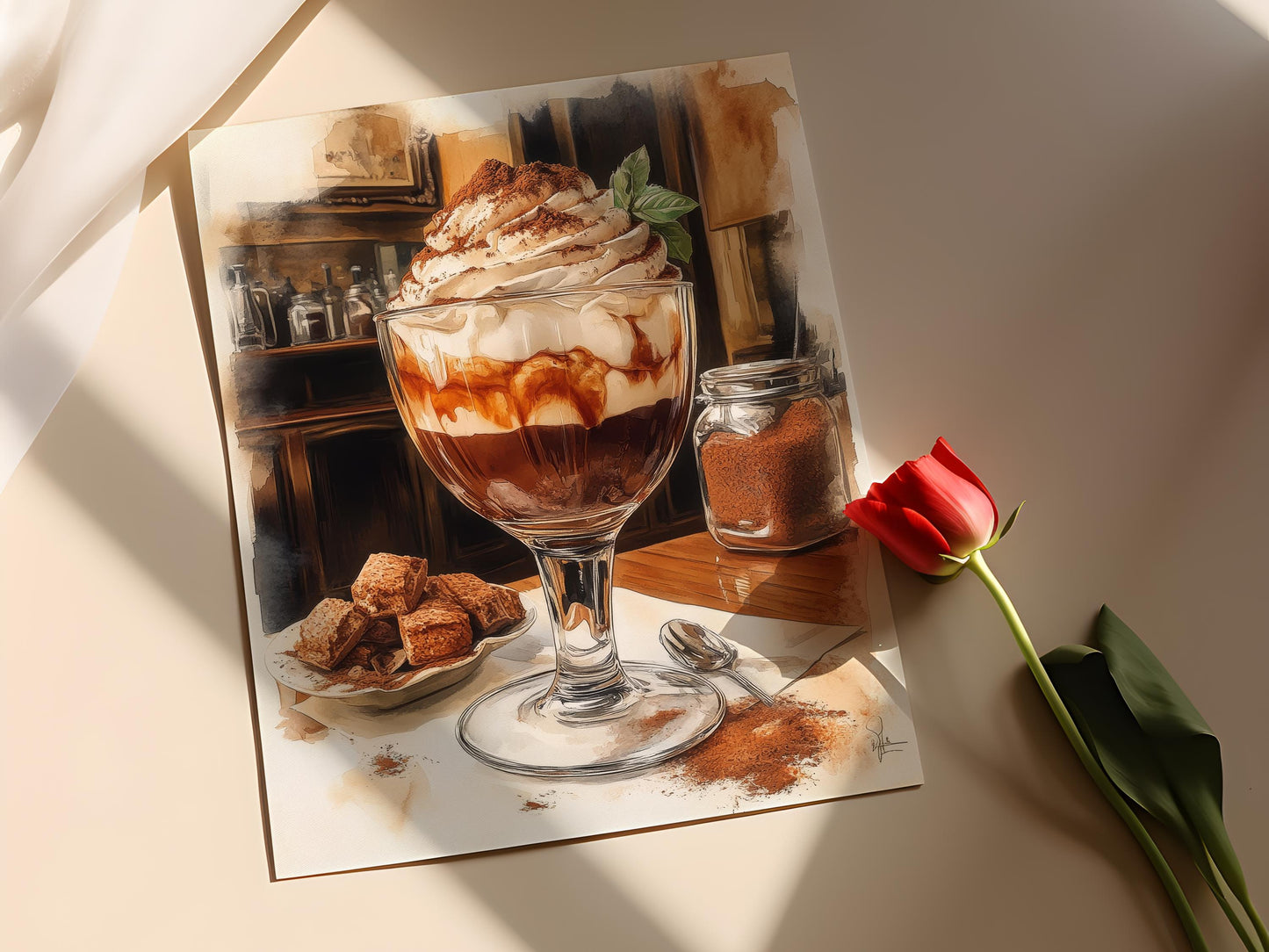 Affiche Tiramisu – Impression d'art avec biscuits imbibés et cacao