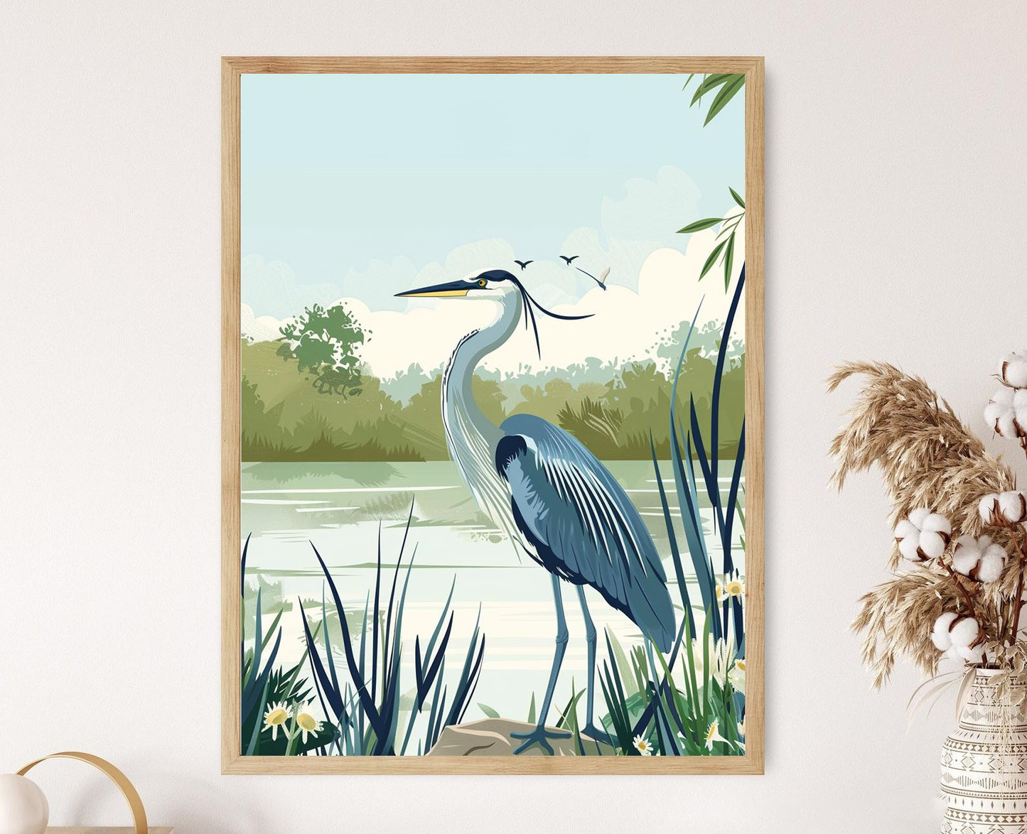 Affiche Hérons Bleus – Illustration Animalière Apaisante sur Papier Mat
