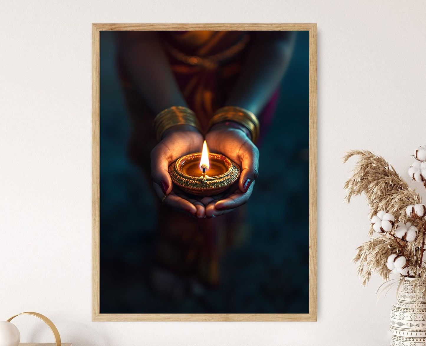 Affiche Diwali – Poster d'Art avec Bougie et Diya Traditionnel