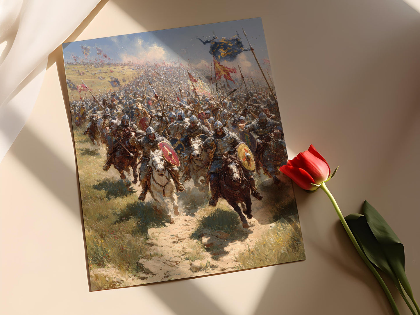 Affiche bataille de Hastings – Poster cavalerie normande vs mur de boucliers saxons