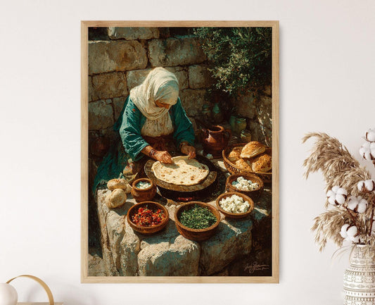 Affiche Gözleme Turc : Femme Anatolienne Cuisson dans le Jardin