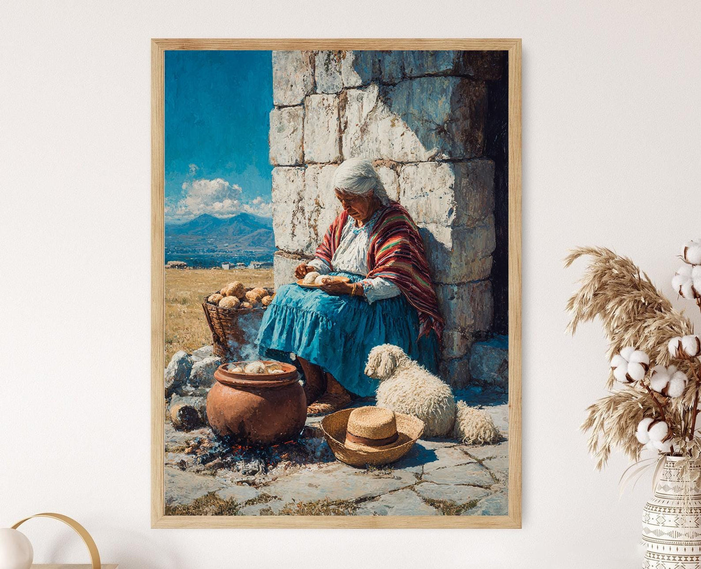 Affiche Quechua Femme Cuisant Pommes de Terre – Poster Village Andin