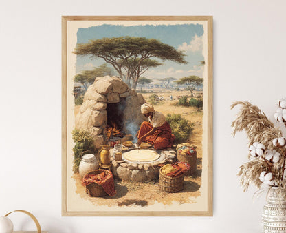Affiche Femme Éthiopienne Cuisinant Injera – Art de Cuisine Traditionnelle