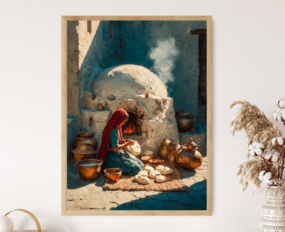 Affiche Femme Indienne en Cuisine – Poster Art de Pâtisserie Villageoise