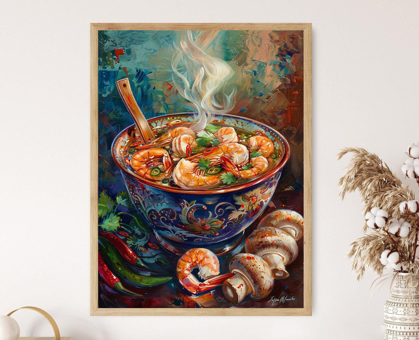 Affiche Soupe Tom Yum – Peinture Colorée pour Décoration Cuisine Thaïlande