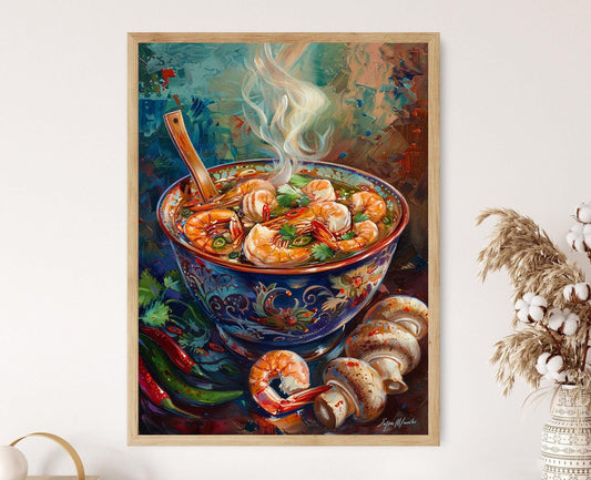 Affiche Soupe Tom Yum – Peinture Colorée pour Décoration Cuisine Thaïlande