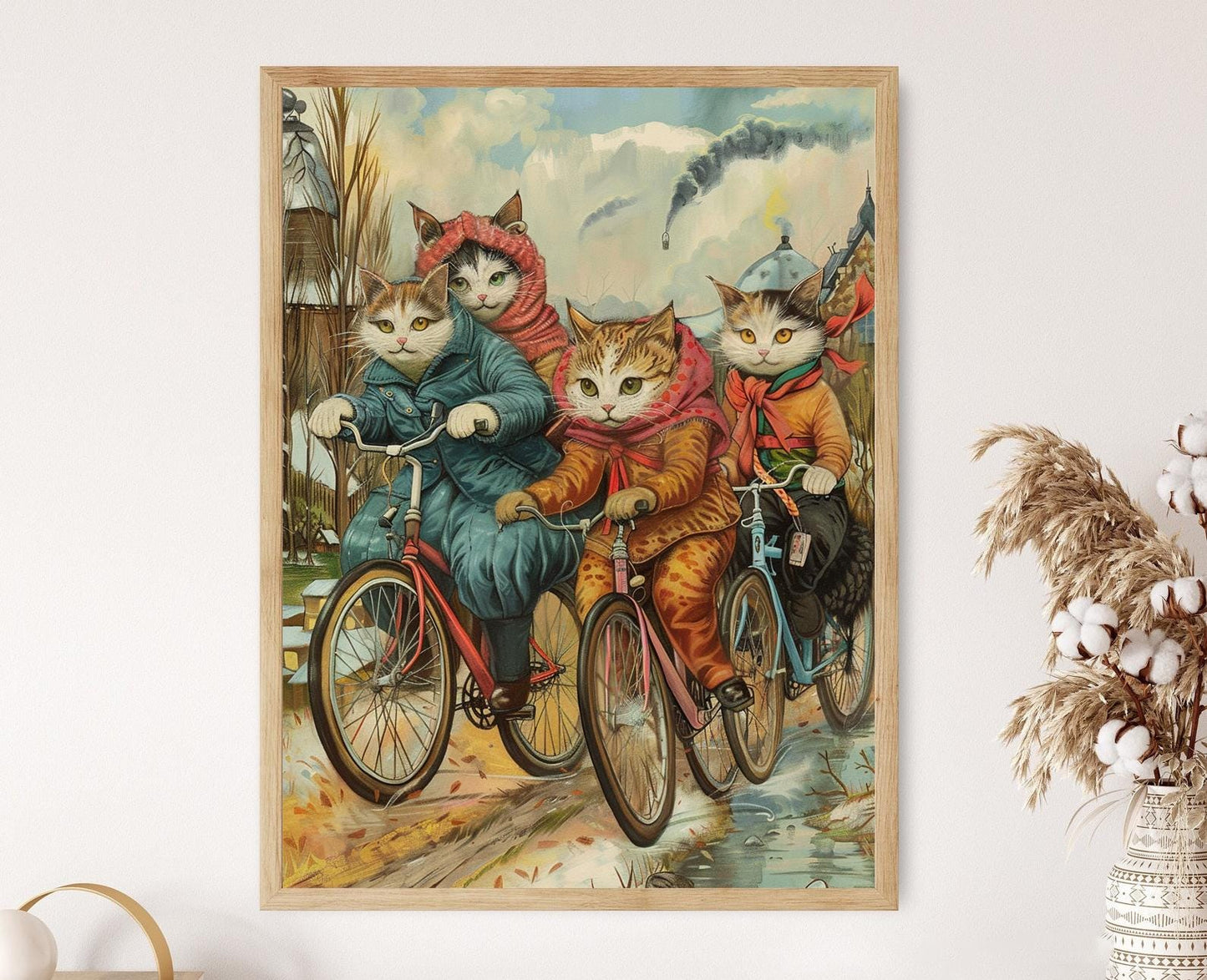 Affiche Chats à Vélo – Art Imprimé Louis Wain, Décor Mural Original