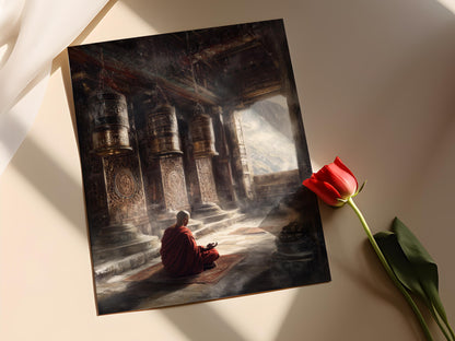 Affiche Méditation Bouddhiste – Poster Art de Monastère Népalais