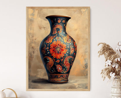 Affiche Vase Kashmiri Buta – Art Floral Indien Traditionnel
