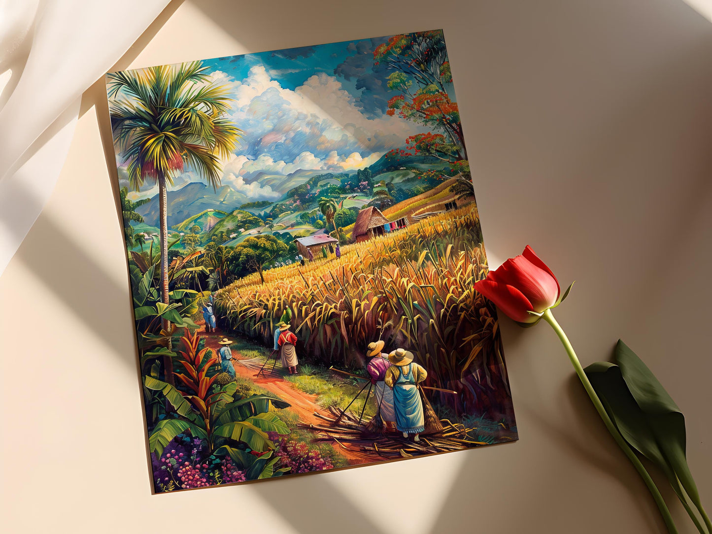 Affiche Fermiers de Canne à Sucre du Costa Rica – Art Rustique de la Vie à la Ferme