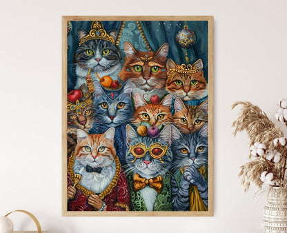 Affiche Chats au Bal Masqué – Peinture Inspirée de Louis Wain