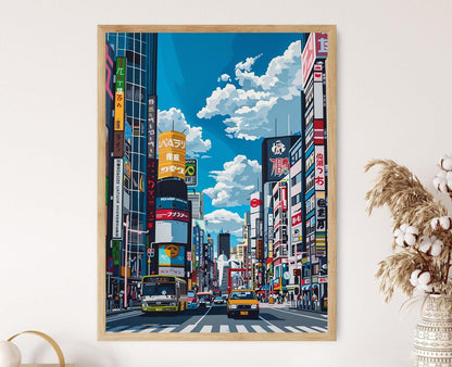 Affiche Shibuya – Illustration Colorée de Scène Urbaine Japonaise